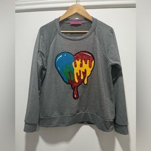 Melissa Masse Made to Measure Blouse Womens Medium White Gray Sequence USA Made